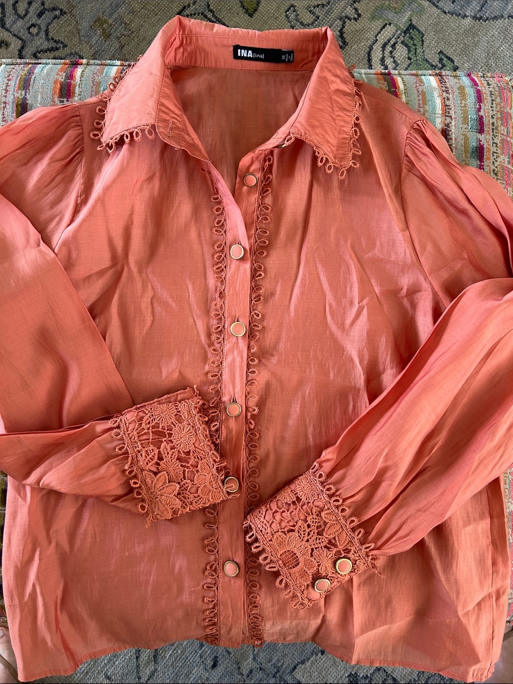 Ina Coral Lace-Trim Button Blouse